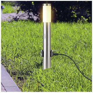 V-TAC Poller-Außenleuchte VT-838, IP44, E27, PIR-Sensor, Steckdose, Edelstahl, 600mm - Silber