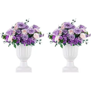 Unyqoos® Dekorative Pflanzurne aus PP-Kunststoff, 2er-Set, 35,5 cm hoch, Weiß, Vintage Blumentopf für Garten Balkon Terrasse, Ø Öffnung 28 cm, Sockel 19,2 cm - Weiß