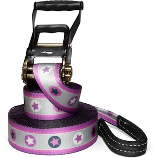 Secoroco Slackline Set 15 m Sterne Pink – Komplettset für Anfänger & Familien, inkl. Halteband und Tragebeutel
