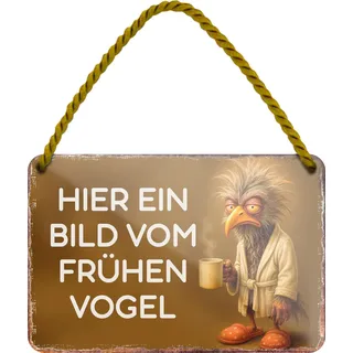 schilderkreis24 Blechschild 18x12 cm „Hier ein Bild vom frühen Vogel“ Vintage Metall Schild mit Vogel Motiv witziger Spruch Wanddeko Küche Büro Geschenk