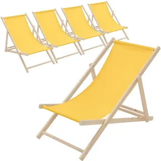 ECD-Germany Strandliege 5er Set Gelb , Holz , 57.5x83x100 cm , Gartenmöbel, Gartenliegen
