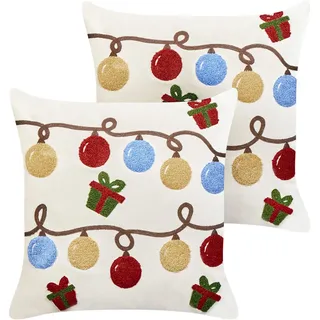 Beliani Dekokissen 2er-Set Cremeweiß 45/45 cm Palmier , Weiß, Rot, Gelb, Blau, Schwarz, Grün , Textil , Quadratisch , 45x45 cm , Heimtextilien, Wohntextilien, Kissen, Zierkissen