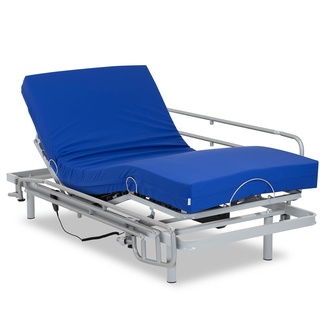 Gerialife - Seniorenbett elektrisch verstellbar, Pflegematratze mit Kaltschaumkern und wasserdichtem Bezug Visco (80x200 + Geländer)