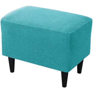 Highdi Ottomane Schonbezug Hockerbezug, Karierter Jacquard Stoff Einfar Big Hocker Hussen für Fußhocker, Stretch Bezug Waschbar Ottomane Abdeckung Überzug Hocker Protector (Türkis)