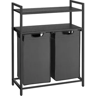 VASAGLE Songmics VASAGLE 2 x 46L Wäschekorb 92 l rechteckig Stoff, MDF-Platten, Stahl Schwarz Grau