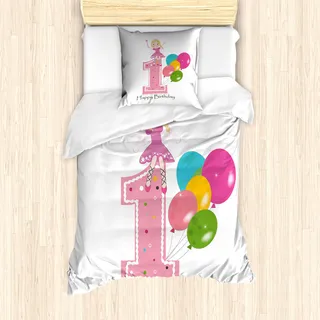 ABAKUHAUS Geburtstag Bettbezug Set für Einzelbetten, Prinzessin Theme Party, Milbensicher Allergiker geeignet mit Kissenbezug, Hellrosa und Lila - Lila