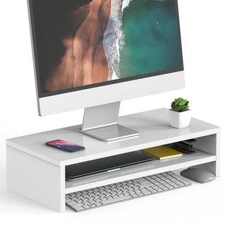 FITUEYES Monitorständer mit 2 Ebenen, 54 x 25,5 cm, Großer Computer-Laptop-Ständer mit Stauraum für Tastaturen, Schreibtisch-Organizer für Heim- und Bürobedarf, Weiß