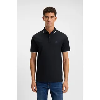 Poloshirt BOSS ORANGE "Passertip", Herren, Gr. L, blau (404_schwarz_blau), Piqué, Obermaterial: 95% Baumwolle, 5% Elasthan, unifarben, slim fit hüftbedeckend, V-Ausschnitt, eingesetzt Bündchen, Shirts Poloshirt, mit BOSS Logo-Badge