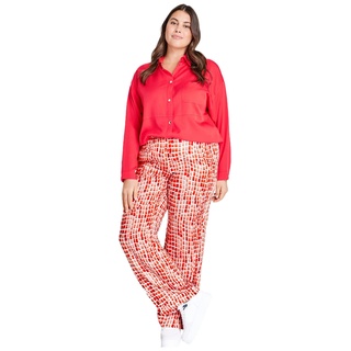 Samoon Damen Palazzohose mit Grafik-Print Eco-Vero Hose Freizeit lang Palazzohose Gemustert reguläre Länge Strawberry Red Gemustert 50