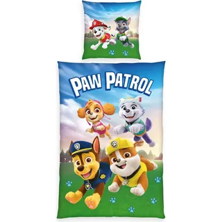 Herding Renforcé Wende Bettwäsche 2 tlg. 135x200cm Paw Patrol Hundepatrouille Wiese Blau Knopfleiste - Blau