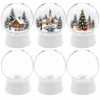 STOBAZA 6 DIY Schneekugel Bastelset aus Kunststoff, Befüllbar, 10,5 cm | Schraubsockel zum Öffnen und Neugestalten, geeignet für Miniaturen, Glitzer, Winterszenen und persönliche Dekoideen