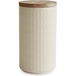 Keramische Vorratsdose mit Holzdeckel - Lebensmittelaufbewahrung - 1 Stück - Creme - Keramik - 10x18cm