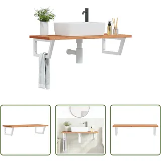 The Living Store Waschbeckenregal Wandmontage Stahl und Massivholz Buche - Braun