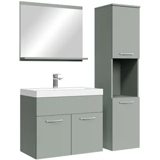 Badplaats Badmöbel Komplettset Montreal 60 x 35 cm Grunn Matt - Badezimmermöbel mit Waschbecken, Spiegel und Badezimmerschrank - Grau