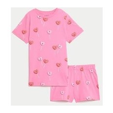 Girls M&S Collection Pure Cotton Heart Lollipops Pyjamas (7-14 Yrs) - Pink Mix, Pink Mix - 11-12 Years