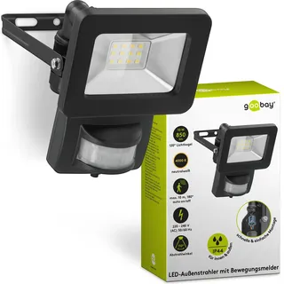 goobay 53877 LED Strahler Bewegungsmelder 10W / PIR Sensor Außenstrahler IP44 / Neutralweißes Licht 850 lm, neutralweißem (4000 K), PIR-Sensor und M16-Kabelverschraubung, für den Außeneinsatz geeignet