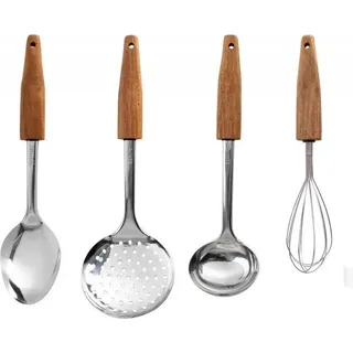 HUSLA Küchenutensilien-Set aus Akazienholz 73952 - Braun, Silber