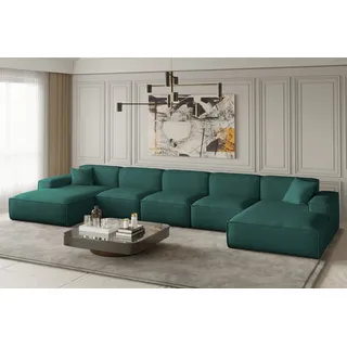 Wohnlandschaft U-Form CELES XL in Stoff Opera Velvet Petrol - Grün