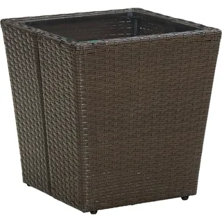 The Living Store Beistelltisch Braun 41,5x41,5x44 cm Poly Rattan und Hartglas - Braun