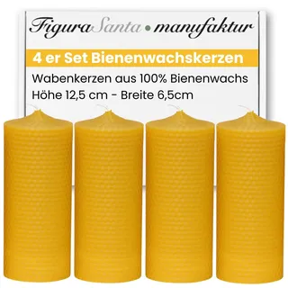 Figura Santa® Bienenwachskerzen Adventskerzen 4er Set Kerzen Adventskranz Stumpenkerzen aus 100% Bienenwachs-Platten Weihnachtskerzen | Größe: 12,5 x 6,5 cm Brennndauer ca. 31 h