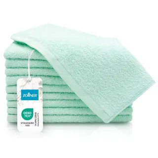 ZOLLNER 10er Set Gästehandtücher - kleine und Flauschige Handtücher in 30x50 cm - waschbar bis 60°C - Baumwolle - in Mint - Hotelqualität - Oeko Tex® Zertifiziert