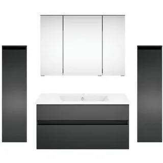 Puris Badezimmer , Grau, Dunkelgrau , Holzwerkstoff , 2 Schubladen , 150 cm , Goldenes M, Made in Germany , hängend , Badezimmer, Badmöbelsets & Badmöbelserien, Badmöbel-Sets