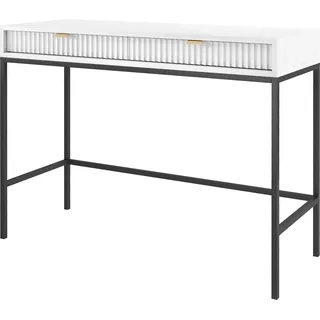 NOVA Schminktisch 2 Schubladen, Goldgriffe, geriffelte Fronten, Weiß Matt, Metallbeine Schwarz, 104x78x50 cm - Weiß, Schwarz