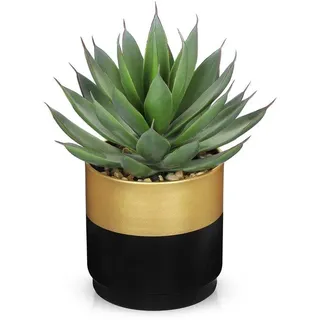 Kunstmatige Aloë Vera Plant in Goudzwarte Keramische Pot 20cm - Gold, Schwarz
