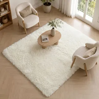 BEIMO Hochflor Teppich Flauschig Weiß Teppich Wohnzimmer 140x200 Teppiche Schlafzimmer Anti-Rutsch Bettvorleger Teppiche Weich rutschfest für Kinderzimmer