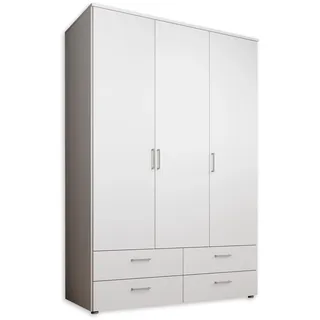 Stella Trading SPAZIO Kleiderschrank in Weiß - Vielseitiger Drehtürenschrank 3-türig für Ihr Schlafzimmer - 138 x 199 x 48 cm (B/H/T)