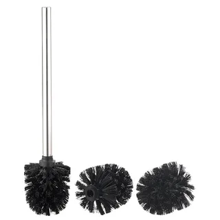 BadeStern WC-Garnituren: Bürsten-Stiel und 3 Wechsel-Aufsätze mit Ø 8 cm, Edelstahl/schwarz (WC-Bürste Standmodell, Badezimmer-Set, Besen)