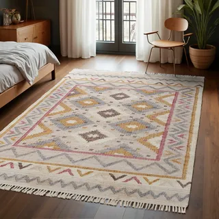 ELLE DECORATION Kelim Imani Juteteppich 200 x 300 cm Creme Multifarben