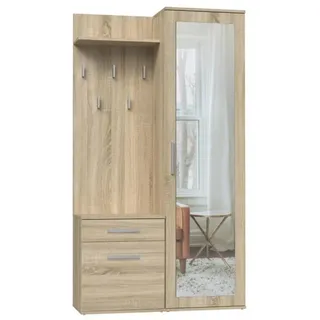 BEAUTYSOFA | Kompaktgarderobe FIORA - Modulares Garderoben-Set Flurgarderobe mit Spiegel, Schuhschrank, Eiche Sonoma - Bronze