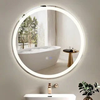 ZMH Spiegel Badezimmer Badspiegel mit Beleuchtung LED Badezimmerspiegel Rund Wandspiegel Bad 60cm Lichtspiegel Dimmbar 3000K-6500K