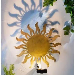 Spetebo Solar Wandleuchte Sonne im antik bronze Look - Ø 30 cm - LED Deko Wand Beleuchtung - Metall Wandbild beleuchtet für Garten und Balkon