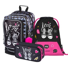 Baagl Schulrucksack Set Mädchen 3 Teilig - Schultasche ab 3. Klasse - Grundschule Ranzen mit Brustgurt - Ergonomischer Schulranzen (Turnschuhe)