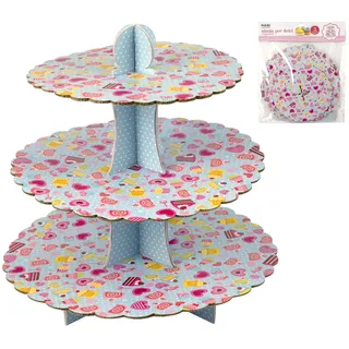 HABI 1361d Etagere 3 Etagen, Dekor Kuchen, Pappe, Mehrfarbig