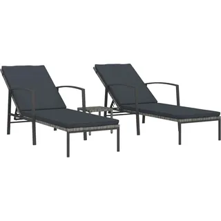 vidaXL Sonnenliegen 2 Stk. mit Tisch Poly Rattan Grau - Grau