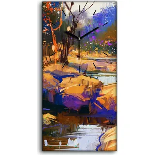 Wanduhr Bürouhr Leinwand Bild 30x60 schöne Fluss Läufe mit bunte Steinen - schwarze Hände - Schwarz
