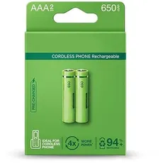 Wiederaufladbare AAA-Batterie mit 650 mAh, vorgeladen, Blister mit 2 Batterien