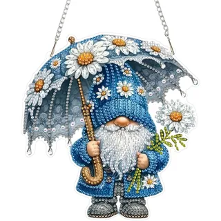 NEWENMO 5D Süße Zwerg Diamond Painting Anhänger Set,DIY Diamond Painting Fensterbilder Anhänger,Gänseblümchen Diamant Crystal Art Kits mit Kette,für Fenster,Wände,Türöffnungen und Gartendekoration