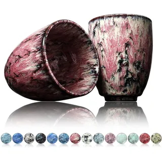 Ganzoo Kaffee Becher Keramik, Design Kaffee -Tasse ohne Henkel 200ml, Tee -Tasse 2er Set, coffee mug, tea cup, Tasse mit modernem Muster, bunte Unikate tiziano