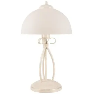 Tischleuchte LIRLIN Shabby Weiß Glas Metall 43cm Rustikal E27 Nachttischlampe