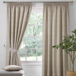 Dreams & Drapes Verdunkelungsvorhänge mit Bleistiftfalten, natürlich, B 66 x L 90 cm, 2 Raffhalter im Lieferumfang enthalten, schwer, thermische und schalldichte Vorhänge, natürliche Vorhänge für