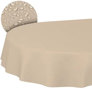 ANRO Stoff Tischdecke Oval 180 x 140 cm Beige