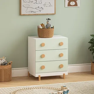 Kinderkommode 'Vaarentaa' 55 x 41 x 66 cm mit 3 Schubladen Holzbeine Weiß/Mintgrün - Grün