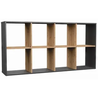Selsey Malax Wandregal, 8 Fächer, 75x147x30 cm, Holz laminiert, Farbe: Craftsman Oak/Anthrazit, modular hoch/niedrig, modern/klassisch, für Wohnzimmer/Büro, Selbstmontage