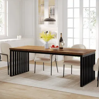Industrieller Esstisch - Rechteckiger Küchentisch 180x60 cm - Für 4–6 Personen - Holzplatte mit Metallgestell - Skandi Design - Braun Schwarz - Braun, Schwarz