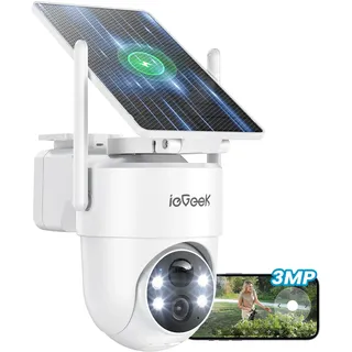 ieGeek 2K/3MP Überwachungskamera Aussen Solar: Kamera mit Akku, 2.4GHz WLAN | 360° PTZ Kamera Überwachung Aussen, Einfache Installation, PIR Bewegungsmelder, Farb-Nachtsicht, 2-Wege-Audio, IP65, S5
