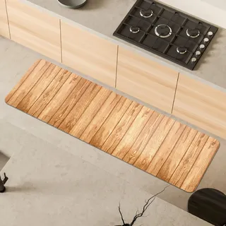 Comart - Küchenteppich Malaga - Läufer 100% PVC - Schmutzabweisend - rutschfest - Wasserdicht - Maschinenwaschbarer Teppich - Moderner Flur für Küche und Flur - Holz Beige - 55 x 170 cm